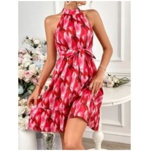 Womens New Medium Floral Pink Red Flowy dress